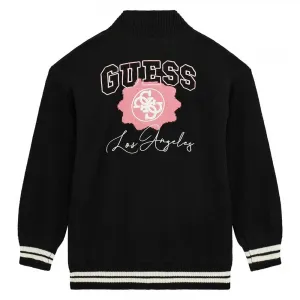 Черна жилетка за момиче с копчета и бели ивици Guess