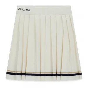 Стилна трикотажна пола за момиче в мръсно бял цвят с тъмно сини детайли Guess