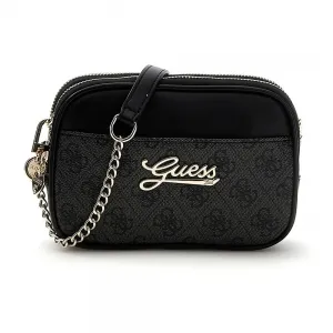 Малка кожена чанта в черен цвят за мини момиче със златисти детайли Guess
