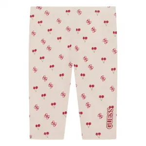 Бледо бежов клин за мини момиче с червени череши и лога Guess
