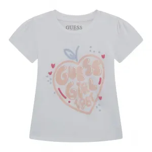 Бяла тениска с розов надпис Guess Girl за мини момиче