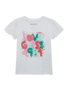 Бяла тениска с многоцветен надпис Love Guess за момиче
