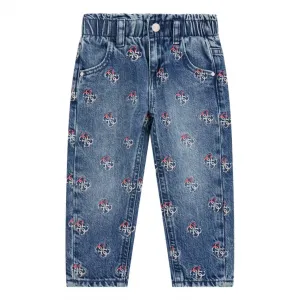 Широк деним панталон за мини момиче с бродирани лога Guess
