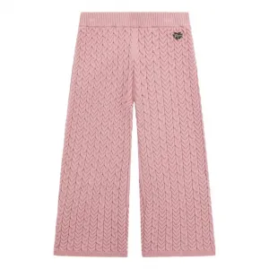 Плетен широк панталон за мини момиче в розов цвят Guess