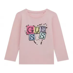 Бледо розова блуза за мини момиче с гумирани цветни букви Guess