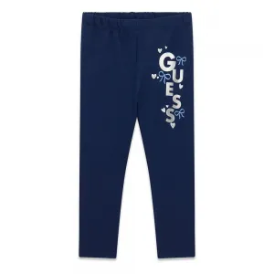 Тъмно син клин за мини момиче с лъскав надпис Guess и цветя