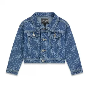 Деним яке за мини момиче с контрастни лога Guess и копчета