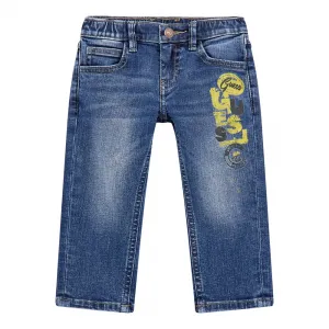 Деним панталон Regular fit за мини момче с детайли Guess