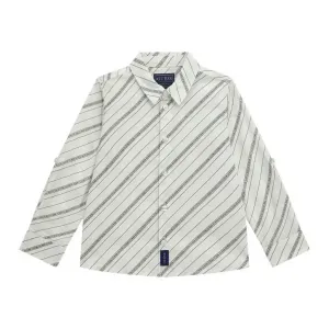 Бяла риза с дълъг ръкав с райета и надписи за мини момче Guess