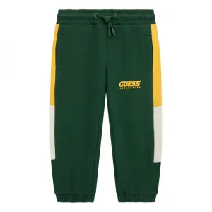 Спортен панталон в зелено с жълти и бели детайли за мини момче Guess