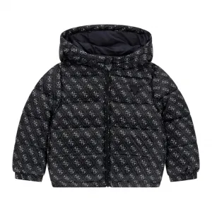 Тъмно синьо яке за мини момче с контрастни лога Guess