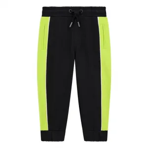 Черен спортен панталон с електрикаво зелени ленти за мини момче Guess