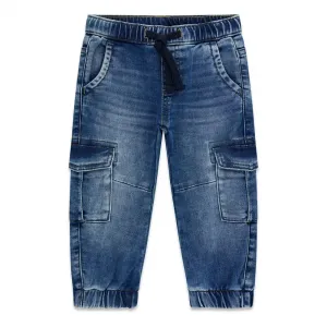 Карго деним панталон за мини момче с ластици в тъмен нюанс Guess