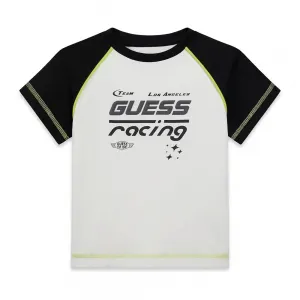 Бяла тениска с черни ръкави за мини момче Guess Racing