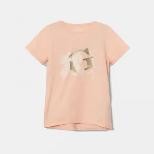 Тениска в прасковен цвят със златисто G и панделка за мини момиче Guess