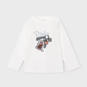 Детска памучна блуза Mayoral за момче в бял цвят с интерактивна щампа Dino