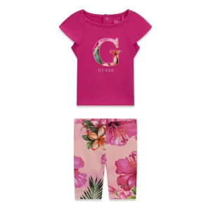 Цикламена тениска G и клин на цветя за бебе момиче Guess