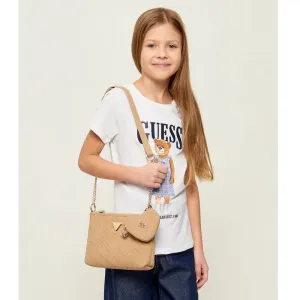 Малка чанта в розов цвят за през рамо от еко кожа за момиче Guess с комбинирана презрамка