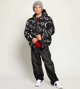 Детско Oversize черно зимно яке с графични лога Guess