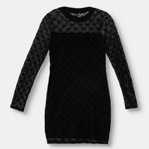 Комбинирана рокля за момиче в черен цвят покрита с лога Guess