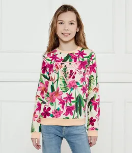 Спортна блуза с цветя за момиче с бяло лого Guess