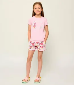 Розова тениска за мини момиче с бяло G и ягодки Guess
