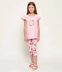 Розова тениска с G за мини момиче с раиран клин плодове Guess