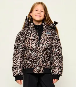 Късо яке за момиче с леопардов десен и надпис Guess