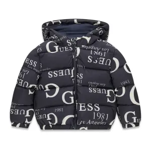 Детско Oversize яке с качулка и графични лога Guess в тъмносиньо