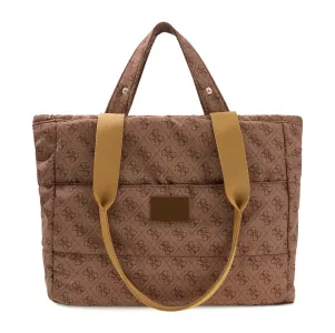 Голяма чанта за количка в кафяв цвят с лога Guess