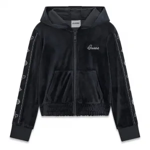 Черен кадифен спортен суичър с качулка и кристали Guess