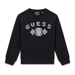 Черна спортна блуза с бродирано лого и орнаменти Guess
