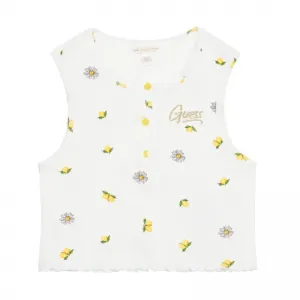 Къс топ за момиче в бял цвят с лимони Guess
