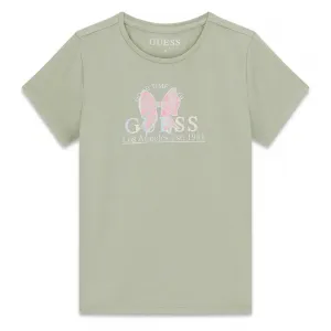 Тениска в зелен цвят за момиче с розова панделка Guess