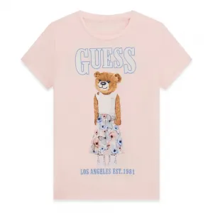 Светло розова тениска за момиче с цветно мече Guess