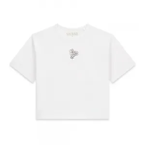 Бяла тениска за момиче с нежно цвете Guess