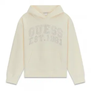 Суичър без цип за момиче с цвят сметана с кристален надпис Guess