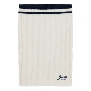 Детска плетена пола Guess Cable-Knit – Екрю и тъмносин кант