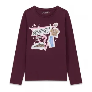 Блуза за момиче във вишнев цвят с цветни щампи Guess