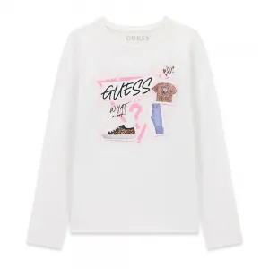 Блуза за момиче в бял цвят с цветни щампи Guess