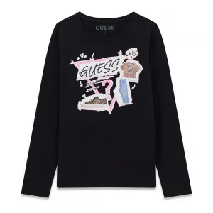 Блуза за момиче в черен цвят с цветни щампи Guess