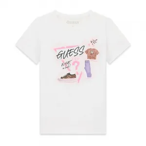 Тениска за момиче в бял цвят с цветни щампи Guess