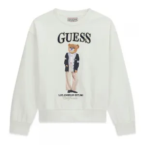 Oversize бяла блуза за момиче с цветно мече Guess