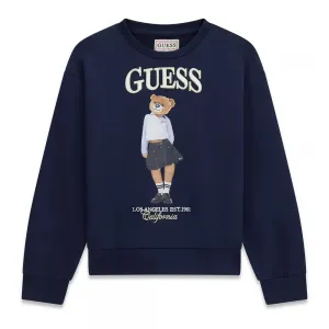 Oversize тъмно синя блуза за момиче с цветно мече Guess