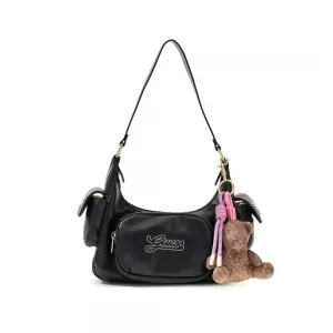 Чанта за рамо в черен цвят за момиче с ципове и мече Guess