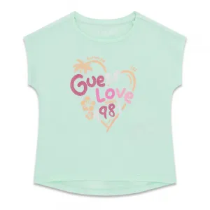 Ментова тениска за мини момиче с цветен надпис Guess