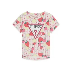 Светло розова тениска за мини момиче с плодове Guess