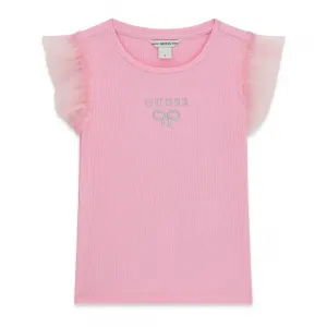 Тениска рипс за мини момиче в розово с тюлени ръкави Guess