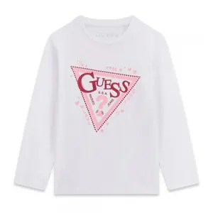 Бяла блуза за мини момиче с лого Guess в розово и червено