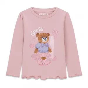 Розова блуза за мини момиче със сладко мече Guess